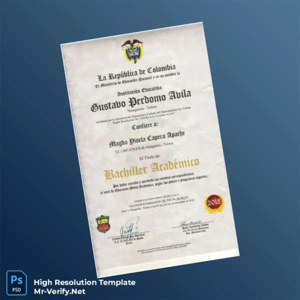 Printable Colombia Gustavo Perdomo Ávila High School Diploma Image Preview - PrintDocs